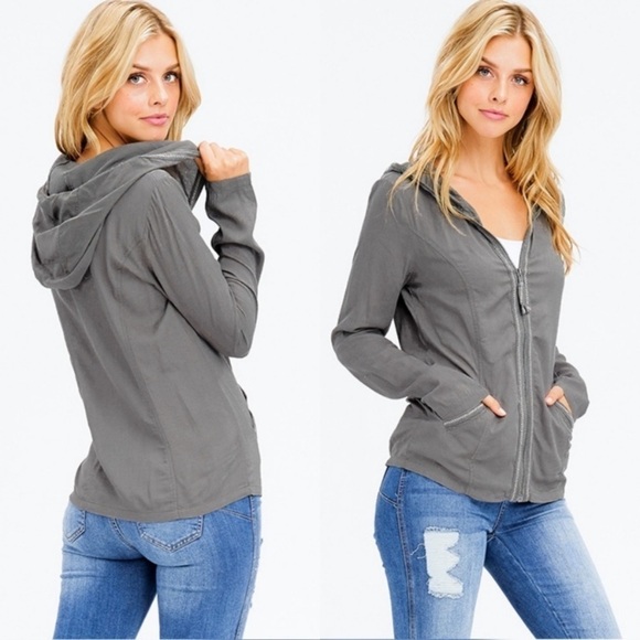 Charcoal Lightweight Hoodie with Embroidery - Picture 3 of 4